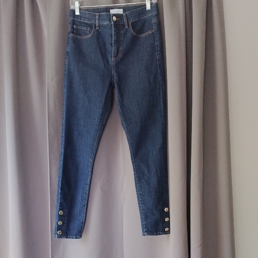 LOFT Women's Dark Blue Skinny Jeans with Ankle Buttons